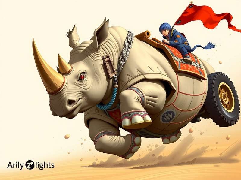 Racing Rhino Gameplay Screenshot Showing a Race on a Rural Indian Track with Customized Rhinos and Power-Ups